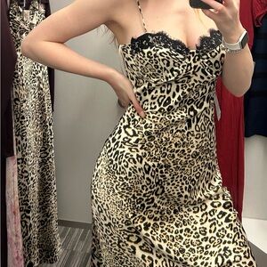 Cheetah Slip Dress w Lace Detail